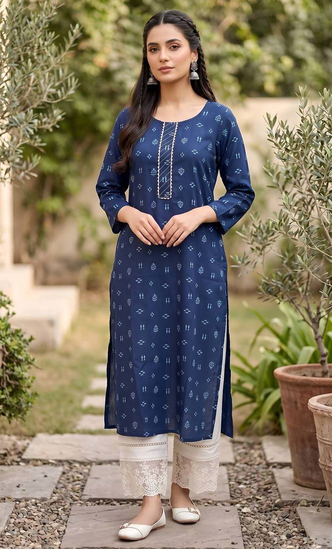 Blue  pure cotton printed kurti for women