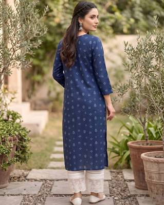 Blue  pure cotton printed kurti for women 4