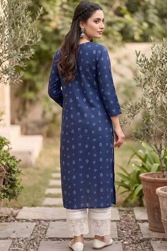 Blue  pure cotton printed kurti for women