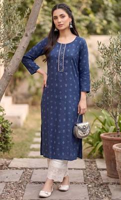 Blue  pure cotton printed kurti for women 5