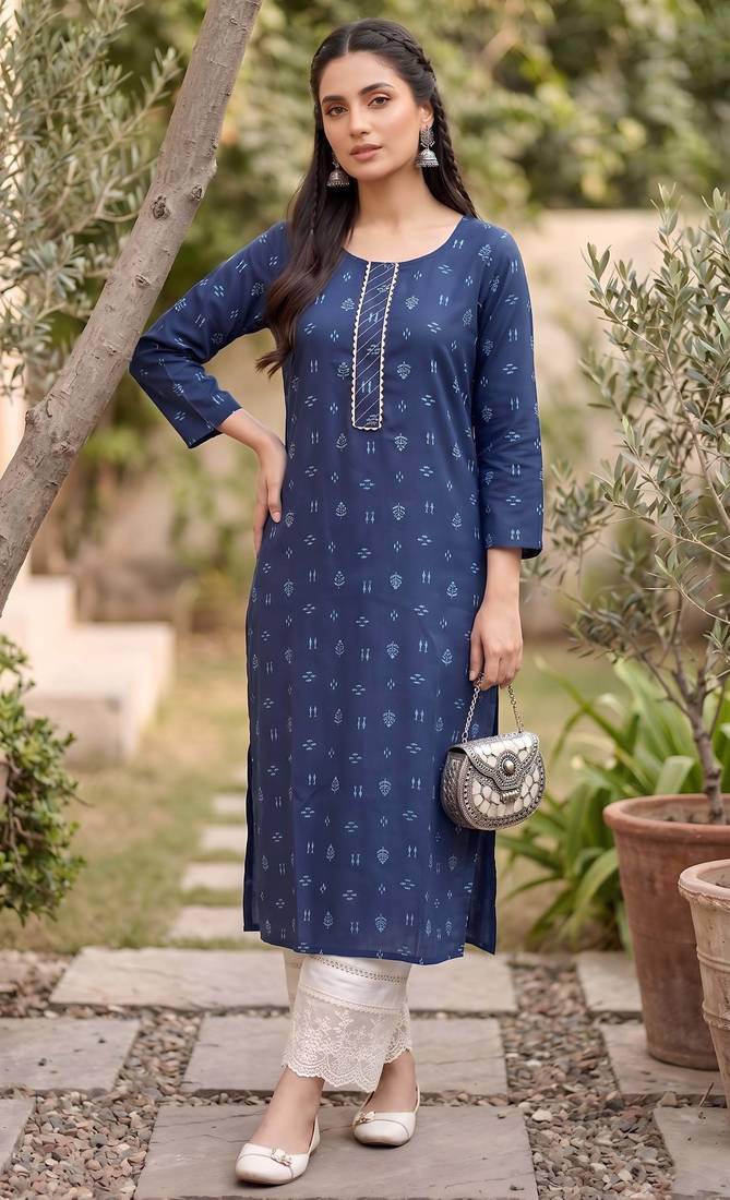 Blue  pure cotton printed kurti for women