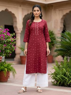 Maroon  pure cotton printed kurti for women 1