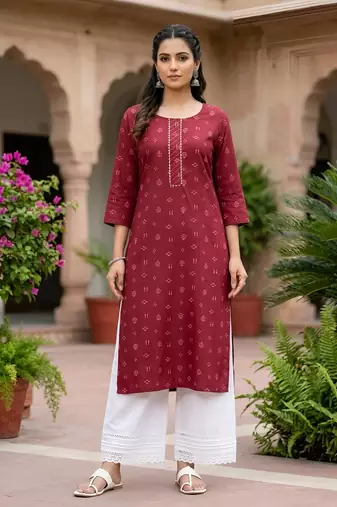 Maroon  pure cotton printed kurti for women