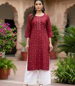 Maroon  pure cotton printed kurti for women