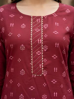 Maroon  pure cotton printed kurti for women 2