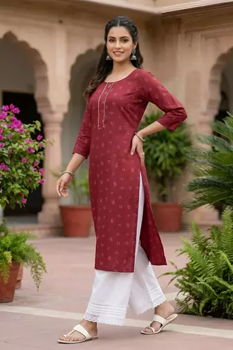 Maroon  pure cotton printed kurti for women