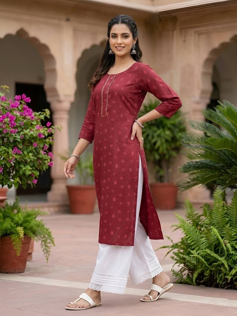 Maroon  pure cotton printed kurti for women