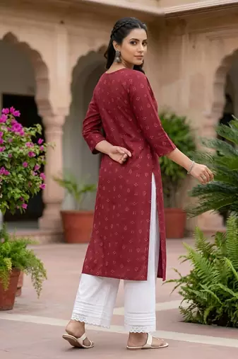 Maroon  pure cotton printed kurti for women