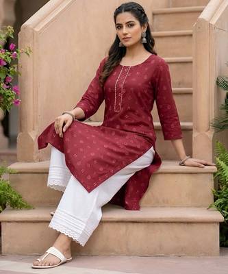 Maroon  pure cotton printed kurti for women 5