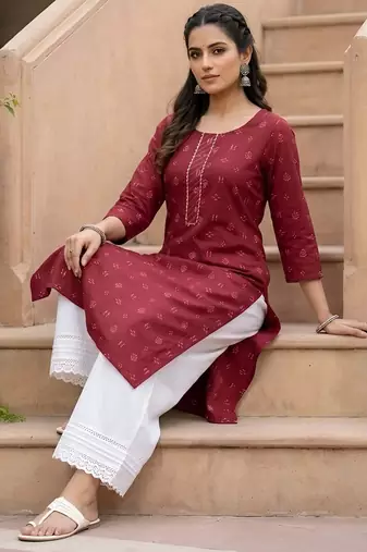 Maroon  pure cotton printed kurti for women
