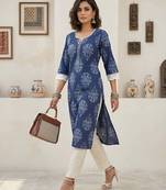 Blue  pure cotton printed kurti for women