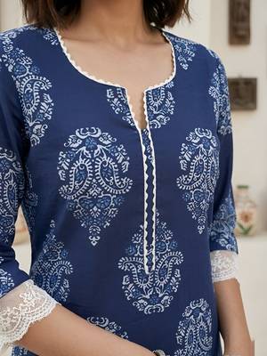 Blue  pure cotton printed kurti for women 2