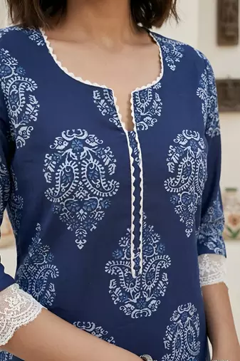 Blue  pure cotton printed kurti for women
