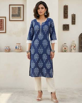 Blue  pure cotton printed kurti for women 3