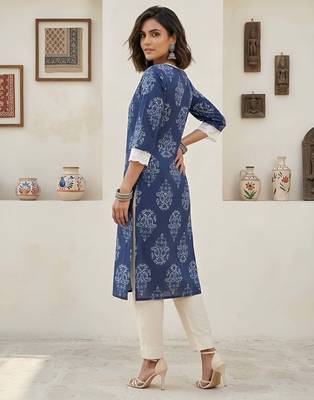 Blue  pure cotton printed kurti for women 5