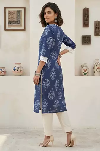 Blue  pure cotton printed kurti for women