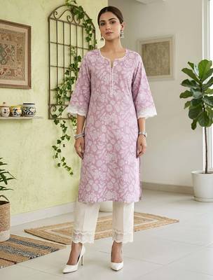 Purple  pure cotton printed kurti for women 1