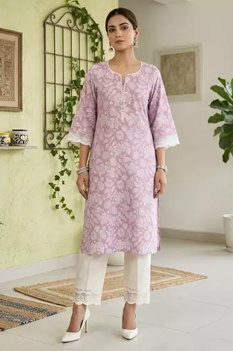 Purple  pure cotton printed kurti for women
