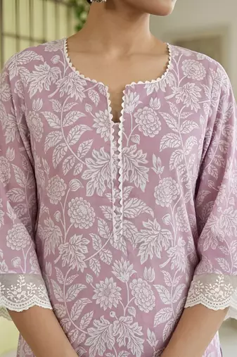 Purple  pure cotton printed kurti for women