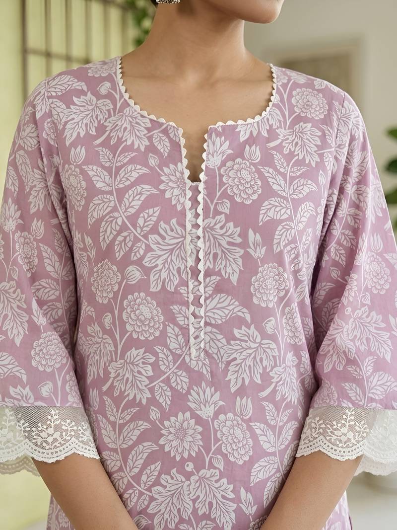 Purple  pure cotton printed kurti for women