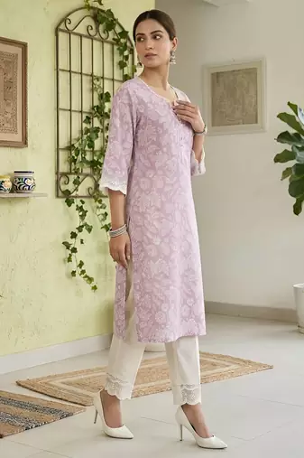 Purple  pure cotton printed kurti for women