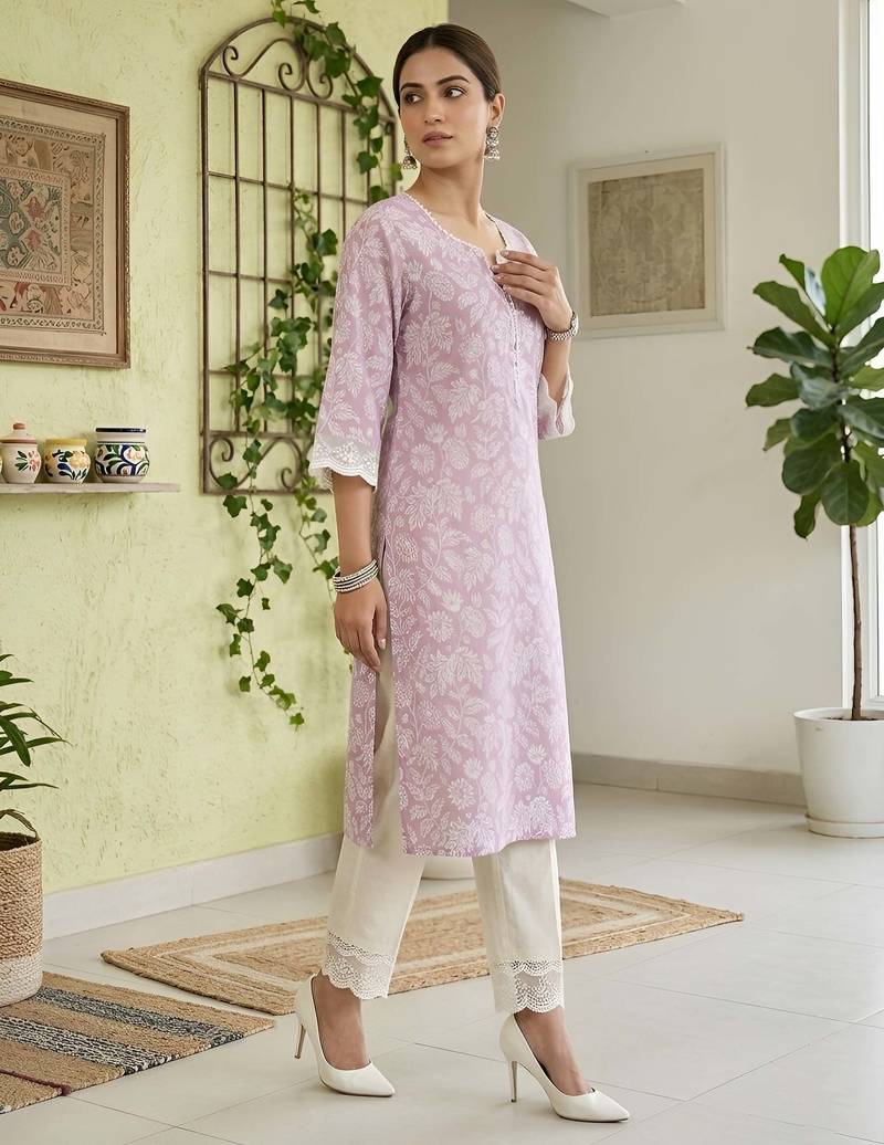 Purple  pure cotton printed kurti for women