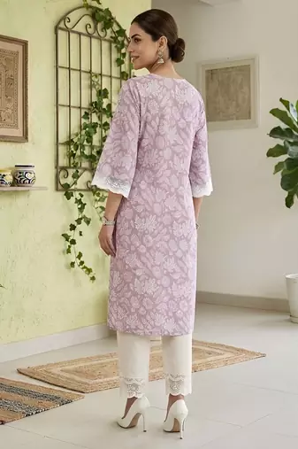 Purple  pure cotton printed kurti for women