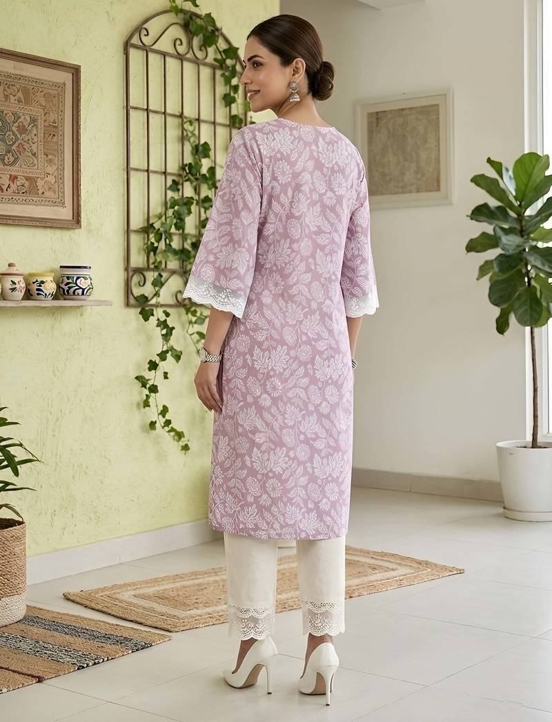 Purple  pure cotton printed kurti for women