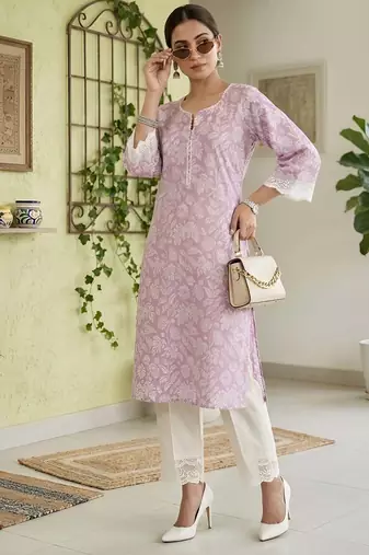 Purple  pure cotton printed kurti for women