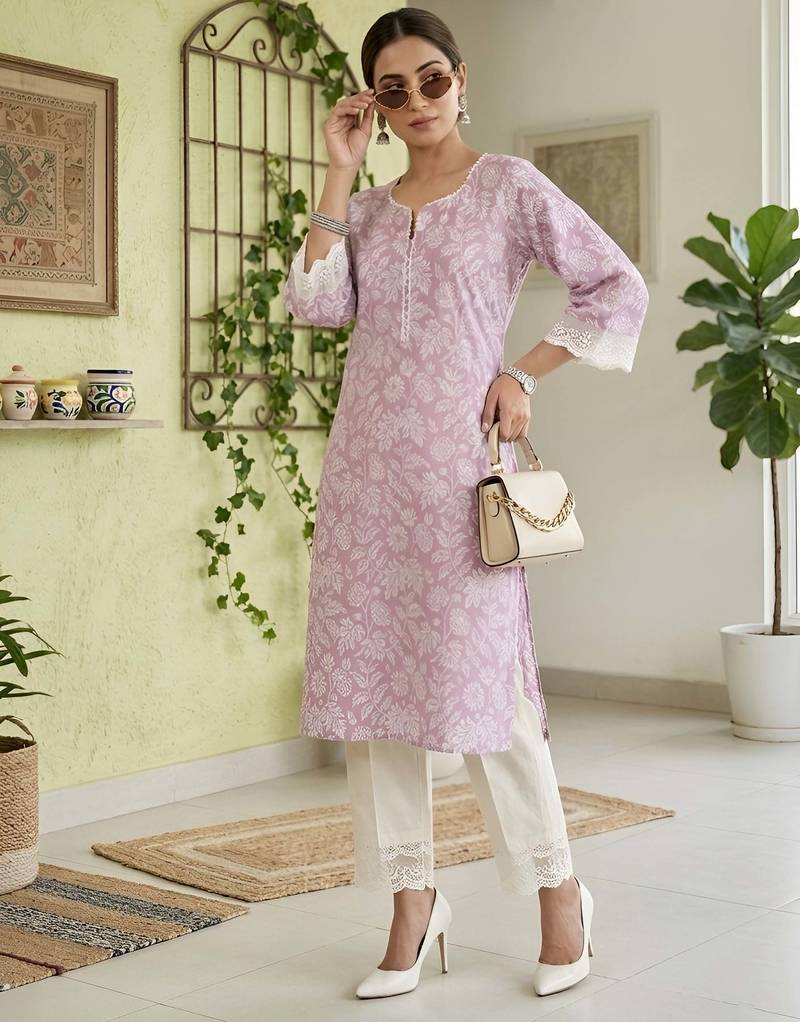 Purple  pure cotton printed kurti for women