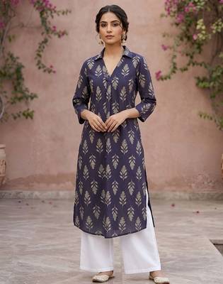 Purple  pure cotton printed kurti for women 1