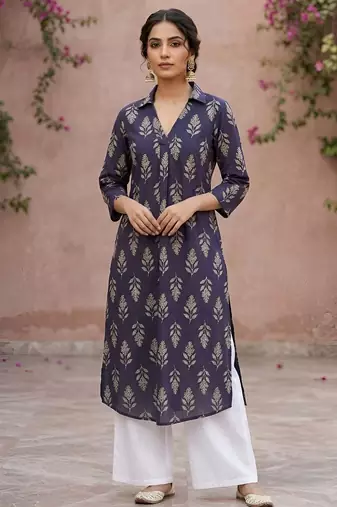 Purple  pure cotton printed kurti for women