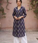 Purple  pure cotton printed kurti for women
