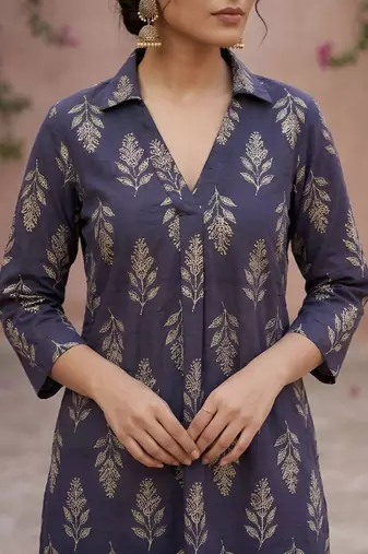 Purple  pure cotton printed kurti for women