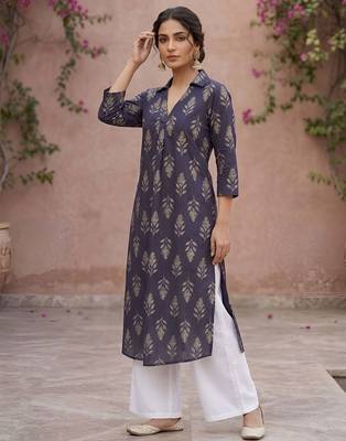 Purple  pure cotton printed kurti for women 3