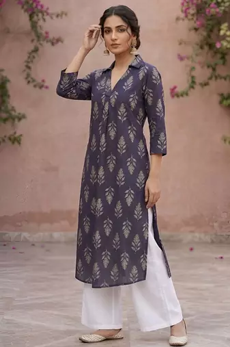 Purple  pure cotton printed kurti for women