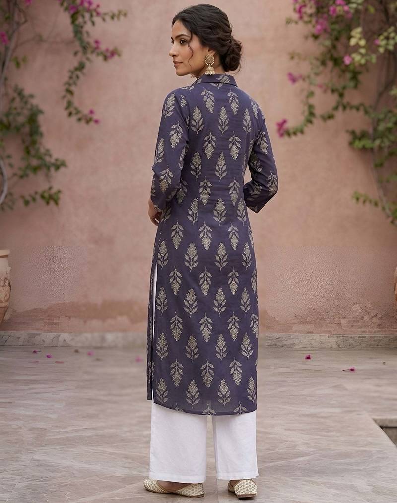 Purple  pure cotton printed kurti for women