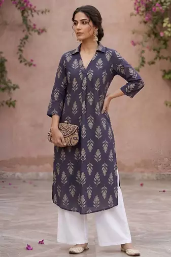 Purple  pure cotton printed kurti for women