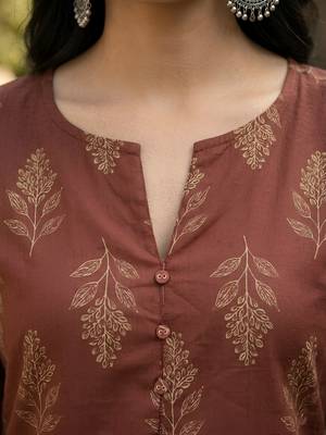 Brown  pure cotton printed kurti for women 3