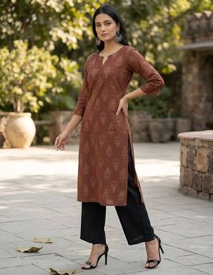 Brown  pure cotton printed kurti for women 4