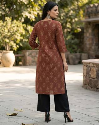 Brown  pure cotton printed kurti for women 5