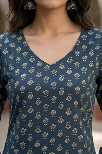 Blue  pure cotton printed kurti for women