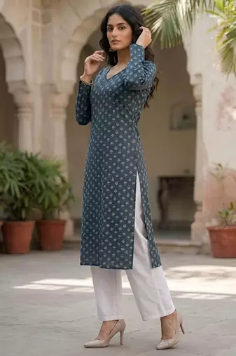 Blue  pure cotton printed kurti for women