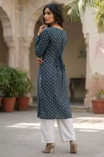 Blue  pure cotton printed kurti for women