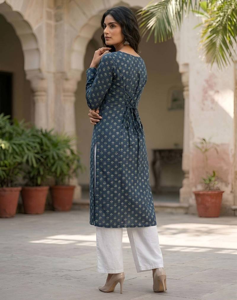 Blue  pure cotton printed kurti for women