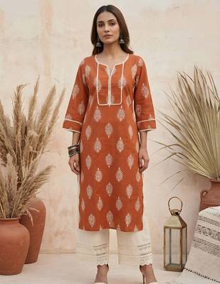 Rust  pure cotton printed kurti for women 1