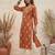 Rust  pure cotton printed kurti for women