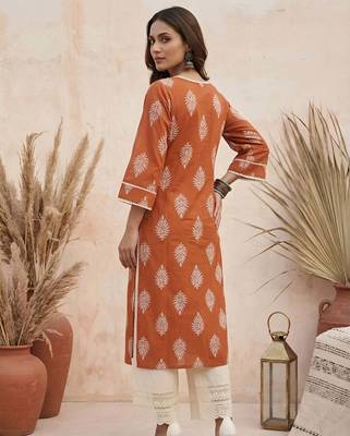 Rust  pure cotton printed kurti for women 4