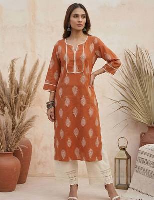 Rust  pure cotton printed kurti for women 5