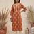 Rust  pure cotton printed kurti for women